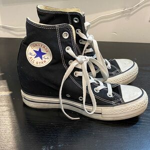RARE HIDDEN WEDGES Converse All Star Black and White High-Top Chuck Taylors